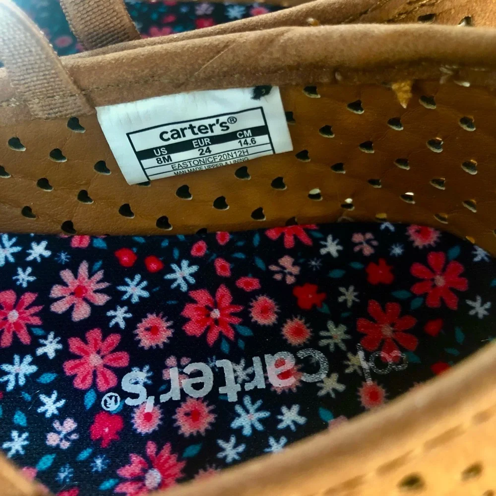 Toddler Girls Carter's Faux Suede Dark Tan/Brown Ballet Flats Mary Janes Size 8 - Picture 5 of 14